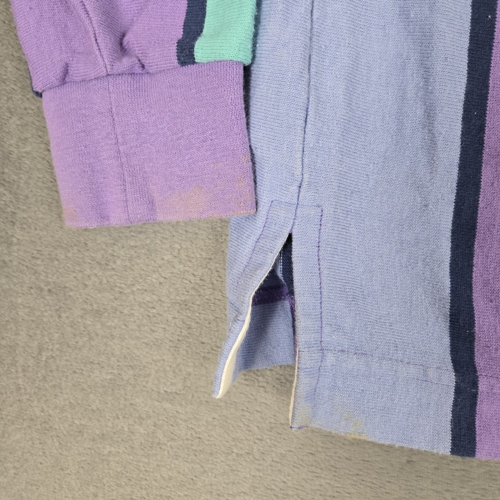 Lands End Rugby Shirt Mens Small Blue Purple Vertical Striped Long Sleeve VTG - Picture 5 of 8